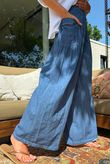 Rustic Nature Linen Blend Pocket Pleat Wide Leg Washed Navy